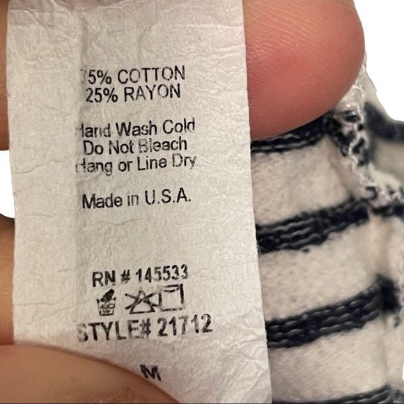 Anthropologie W5 Women’s Medium White Blue Striped 3/4 Sleeve T Shirt Ca… - Picture 7 of 8